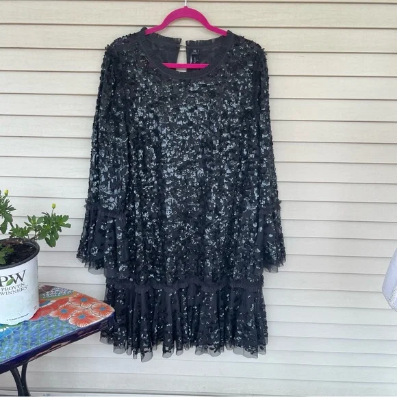 Needle & Thread Sequin Tiered Mini Dress in Graphite Size 18 (NWT) - Picture 4 of 10
